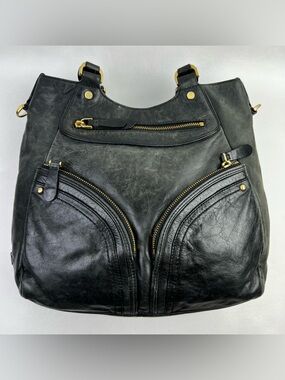 Cole Haan Genuine Leather Black Hobo Shoulder Bag Satchel Bag Pockets